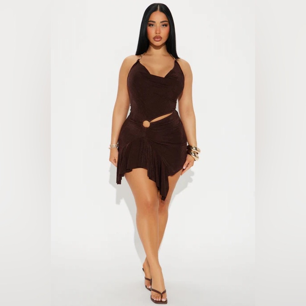 Fashion Nova Brown Slinky Mini Dress